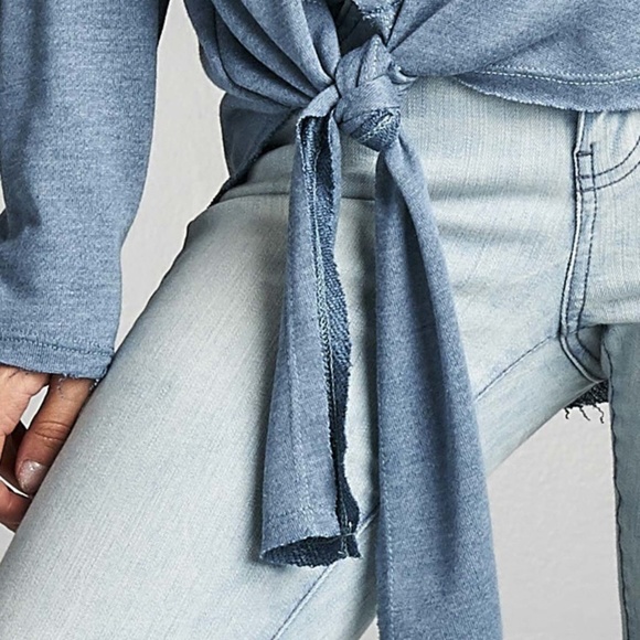 Oversized Drop Sleeve Side Tie Top Blue - Picture 3 of 5